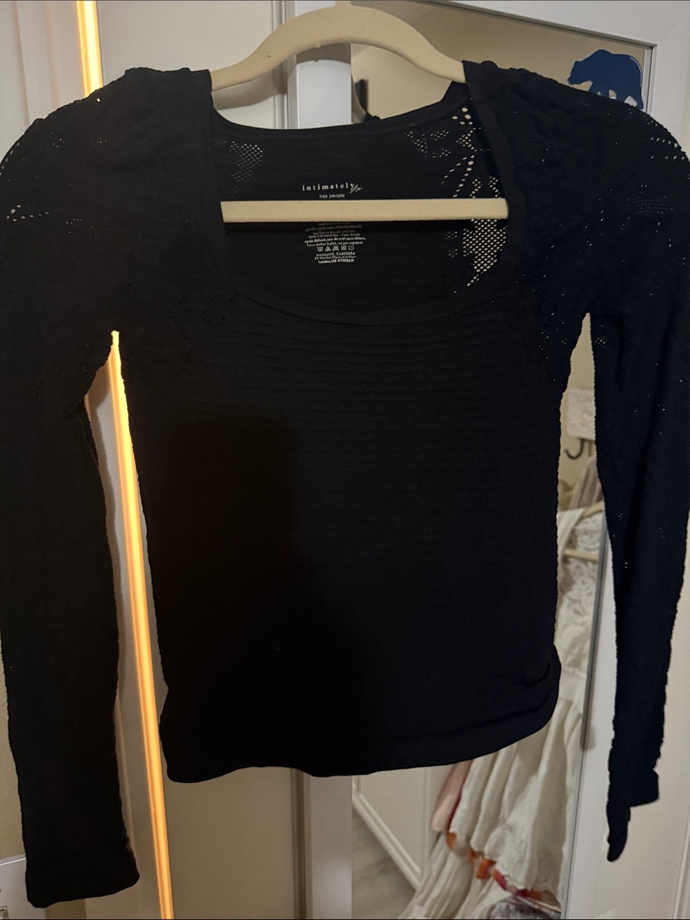 Free People Black Long Sleeve lace stretch Top - new